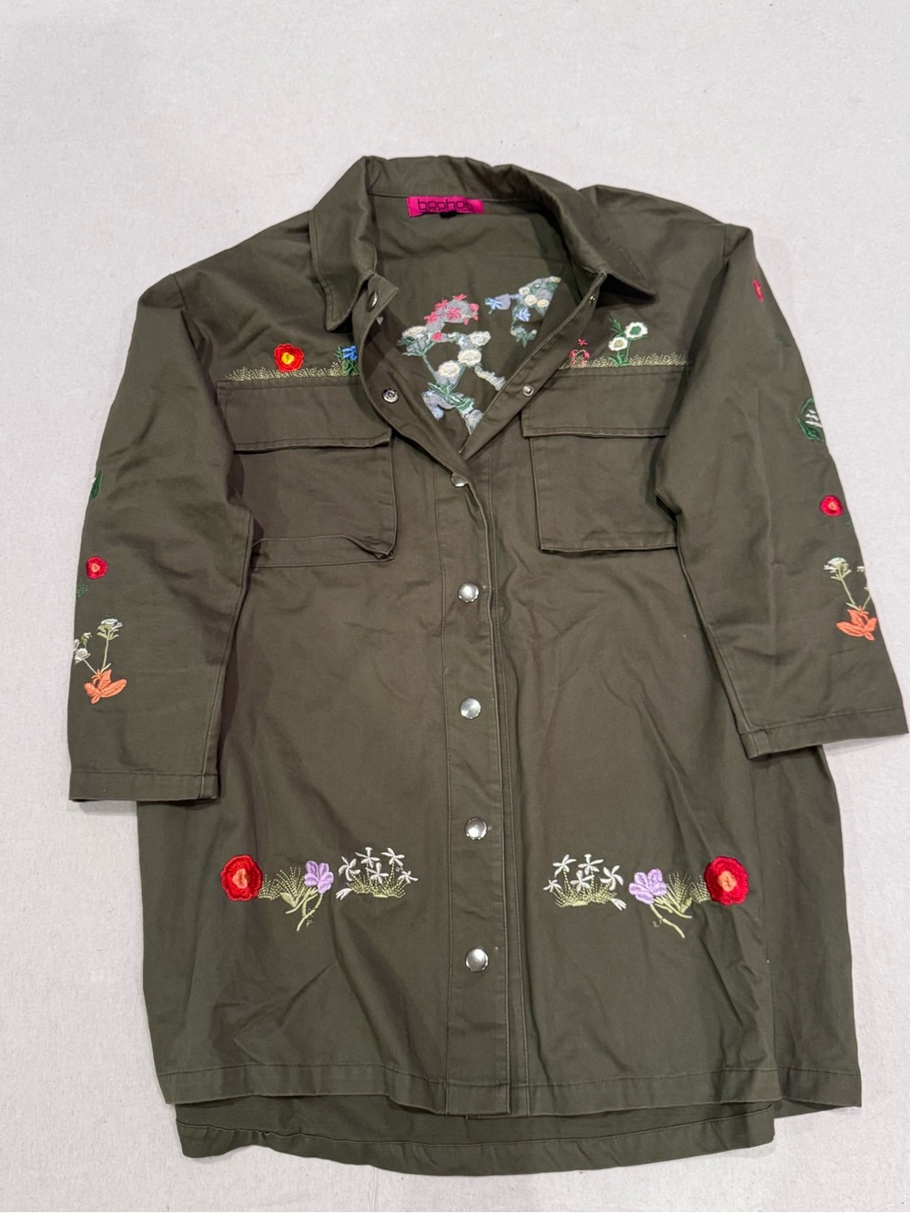 Embroidered Olive Utility Jacket Military, Grunge, Indie Sleaze, Grandma Chic M